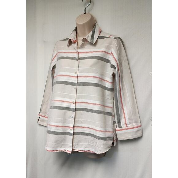 FOXCROFT Womens Collared Shirt Striped Button-Down Top Size 8 - Picture 5 of 12